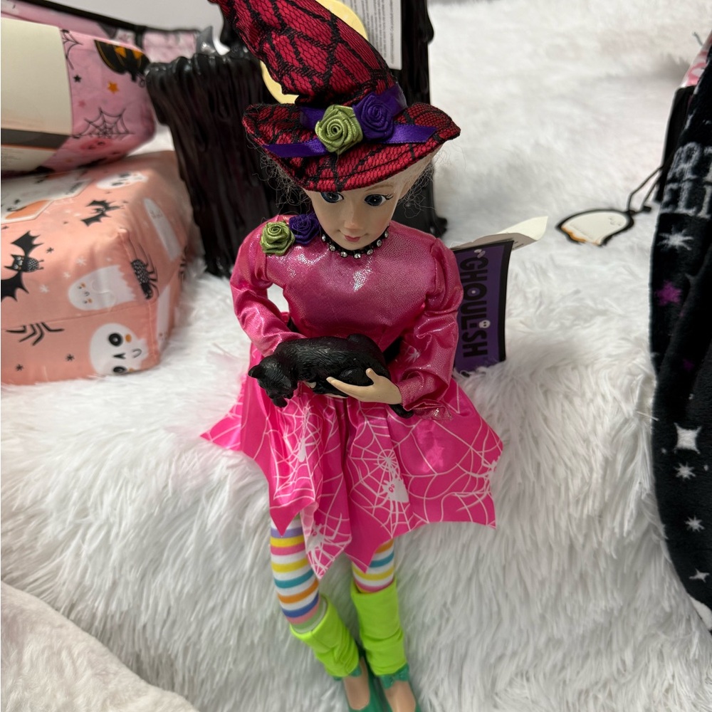 Colorful Witch Halloween Doll with Pink Dress